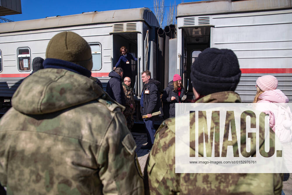 LUGANSK, LUGANSK PEOPLE S REPUBLIC - MARCH 19, 2022: Employees of the Interior Affairs Ministry of the Lugansk People s